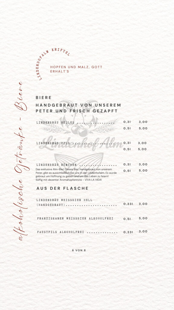 Speisekarte der Lindenhofalm, Seite 7 von 9: Biere